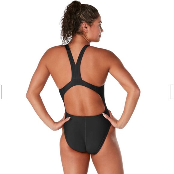NWT Speedo Super Pro Back Solid One Piece Wmns Adult Black Sz 28 Diving Swimming - Picture 2 of 11